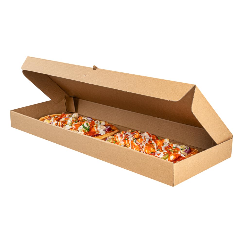 Restaurantware Eco Pie - Cajas de pan plano para llevar de 24 x 12 x 2 pulgadas, 50 cajas de pizza corrugadas resistentes, diseño de flauta, sistema de bloqueo de pestañas, cajas de pizza de papel