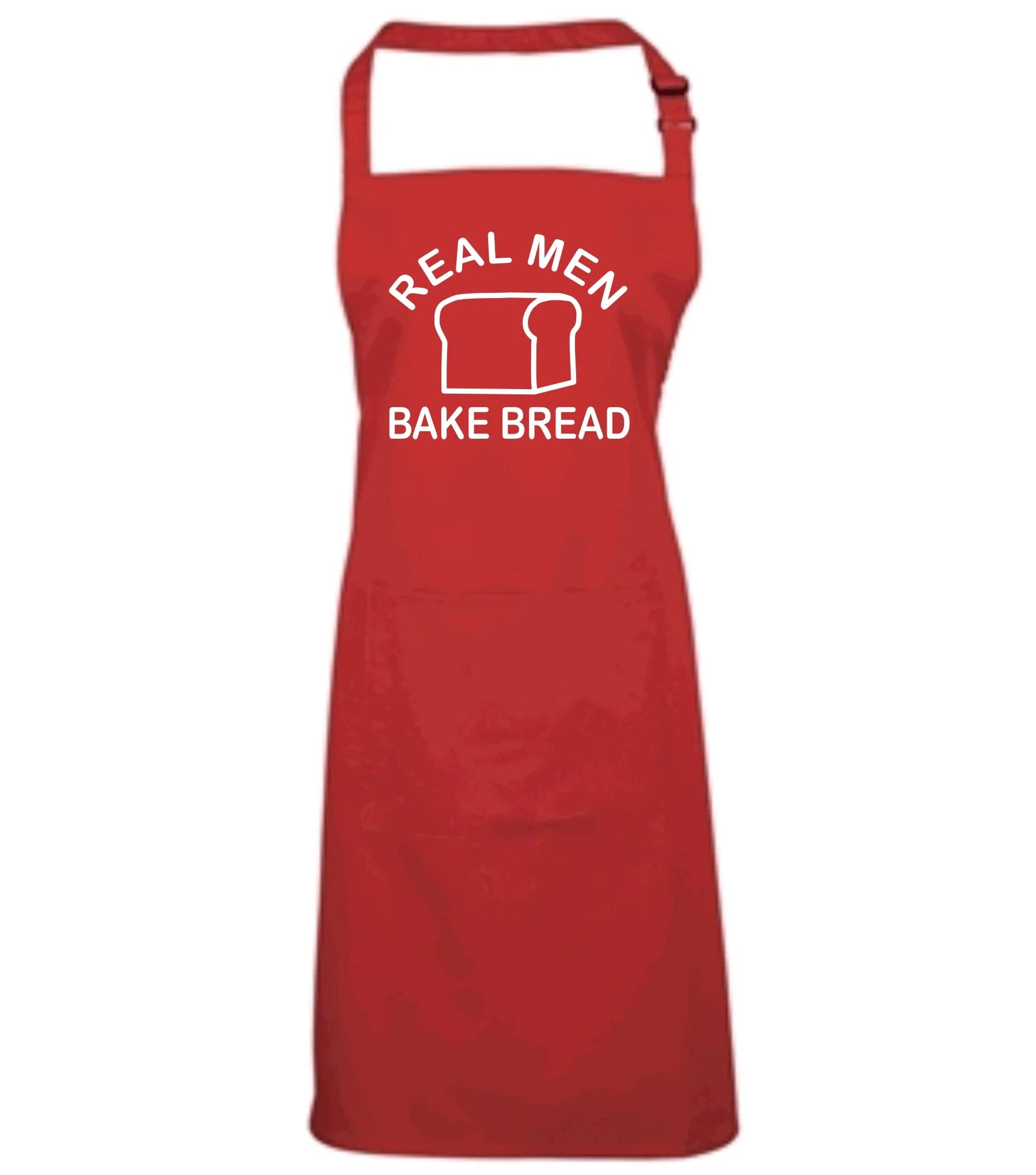 Edward Sinclair | Kitchen Chef | Unisex| Real Men Bake Bread | White Print | Red Apron with 1 Pocket
