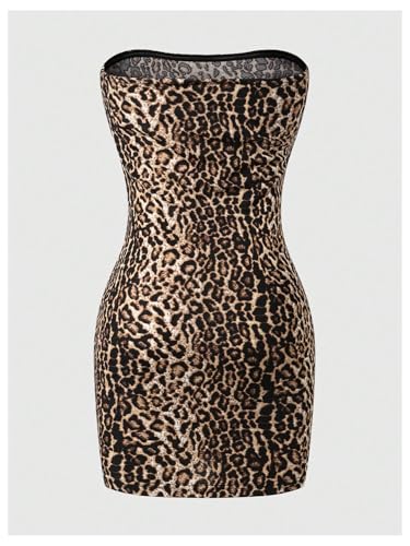 Floerns Women's Leopard Print Sleeveless Tube Top Club Dress Split Bodycon Mini Dress2