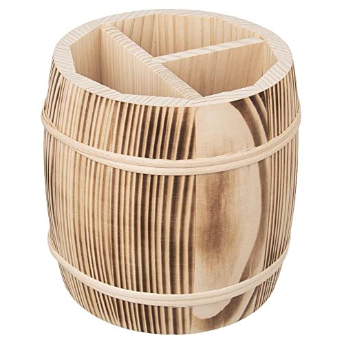 COLLECTOR Wooden barrel-shaped kitchen organizer Utensil Crocks - Burned, Natural Light Wooden