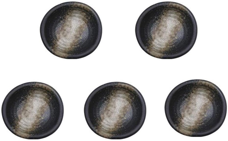 3.5 Inch Retro Style Black&Beige Stylish Design Multipurpose Porcelain Side Dish Bowl Seasoning Dishes Soy Dipping Sauce Dishes-Set of 5