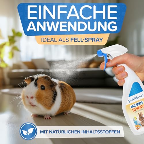 Milbenspray Meerschweinchen, Kaninchen & Kleintiere wie Hamster oder Wellensittich 500ml - Effektiver Schutz vor Milben und Parasiten, Anti Milben-Spray speziell für Kleintiere & Vögel