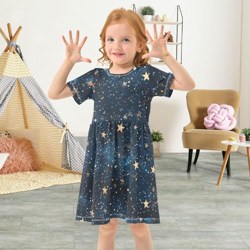 Boccsty Black Navy Blue Sky Gold Stars Glitter Baby Girls Dress Kids Toddler Sundress Party Summer Dresses 2T4
