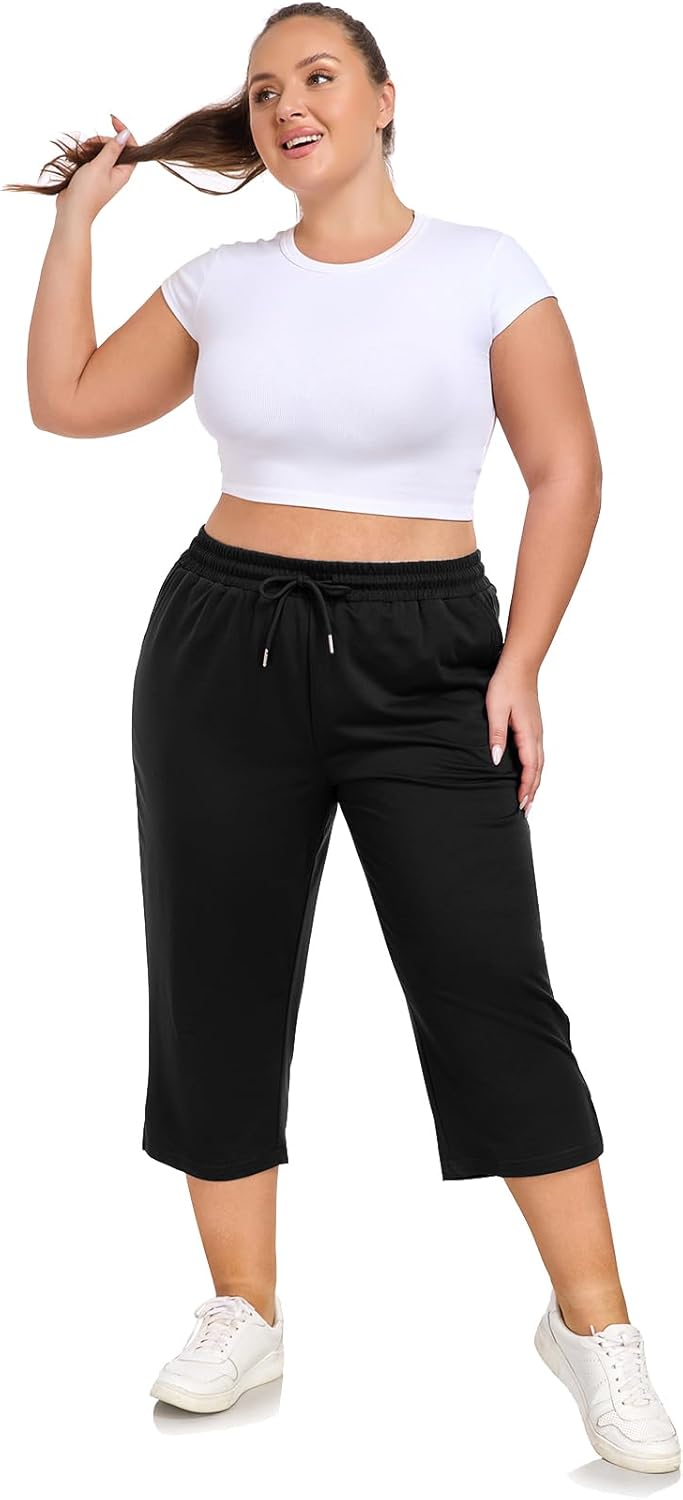 Plus Size Capri Pants for Women Loose Fit Yoga Pants with Pockets Workout Activewear Sweatpants - Image 5