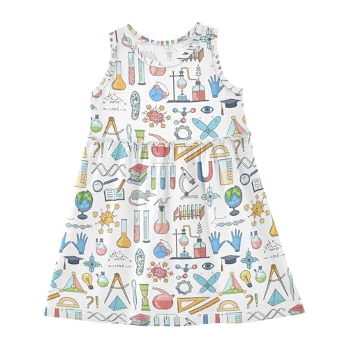 Wusikd Science Chemistry Girl Sleeveless Tank Dress Colorful Crewneck Twirl Swing Dress for Kids 6T2