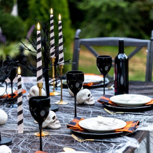 Image of Halloween Taper Candles Striped, Black and White Flameless Candles 3 Pack | Flickering LED Candlesticks with Remote and Timer, Warm 3D Wick Light, Home Table Mantel Party Festival Decor 9.6 Inches