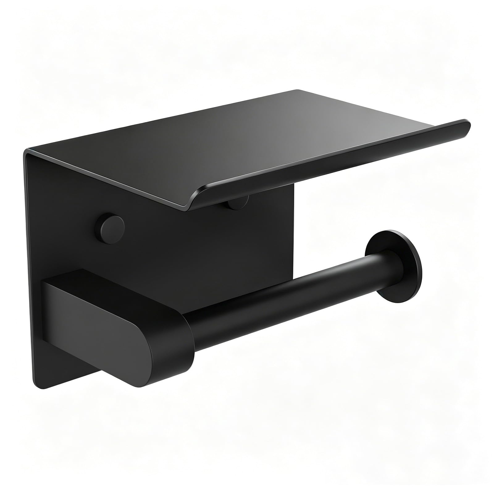 Ibergrif MK34053B Chrome Toilet Paper Roll Holder with Shelf, Wall Mounted or Self Adhesive, for Bathroom or Kitchen, Stainless Steel, Black