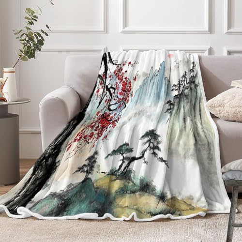 Bcsewcg 20000 Japanese Throw Blanket, Asian Anime Japanese Cherry Blossom Nature Landscape Soft Warm Flannel Throw Blanket cover