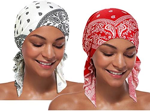 2 Pieces Chemo Hat Turban Beanie, Pre-Tied Headwraps Headwear for Women