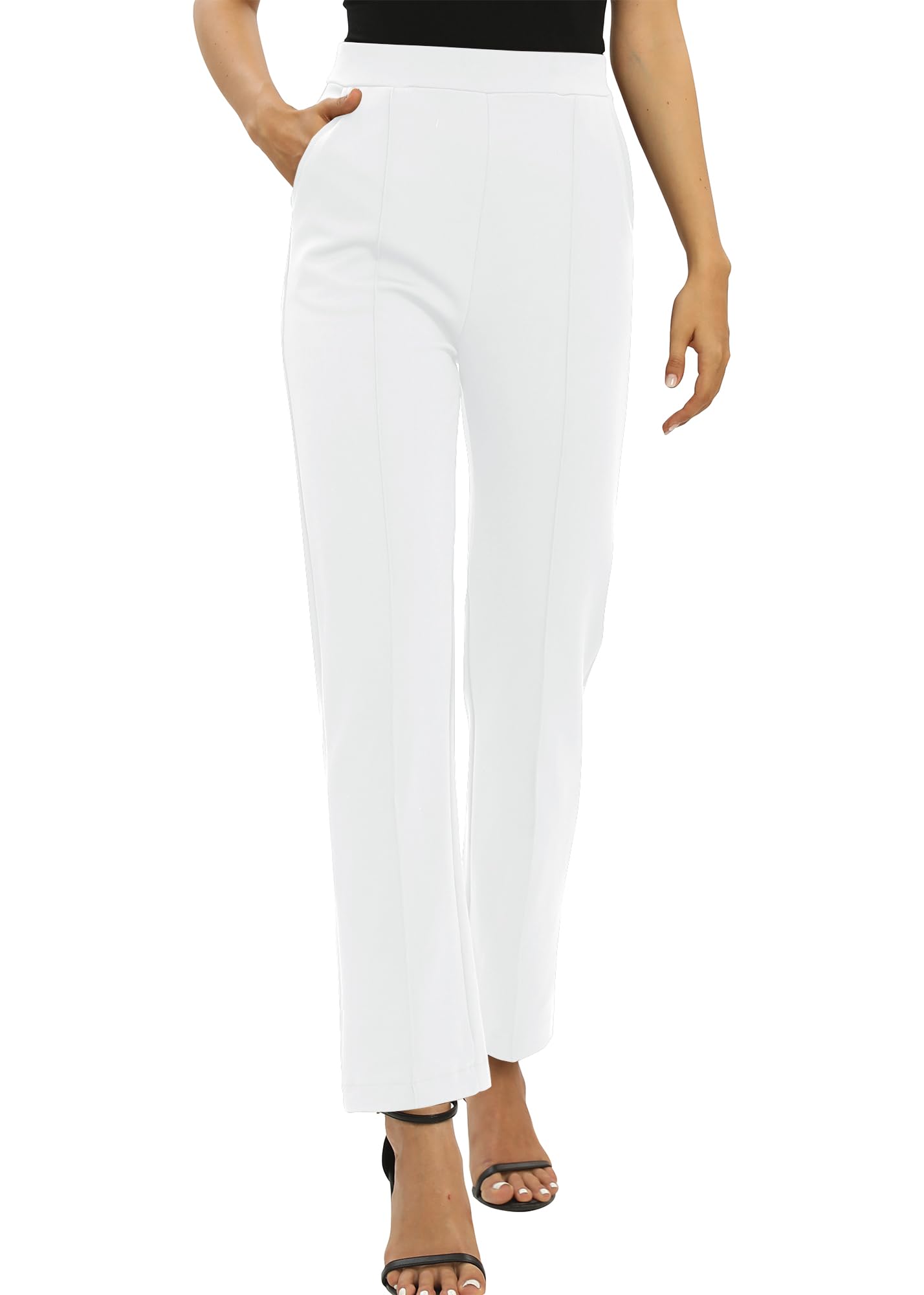Femmes Bureaux Casual Jambes Droites élastique Travail Pantalons Taille Haute Pantalons avec Poches