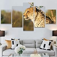 SIGNWIN 5 Panel Canvas Wall Art Animals Cheetah Closeup Contemporary Expressive Modern Artwork for Home Decorations Ready to Hang - 60