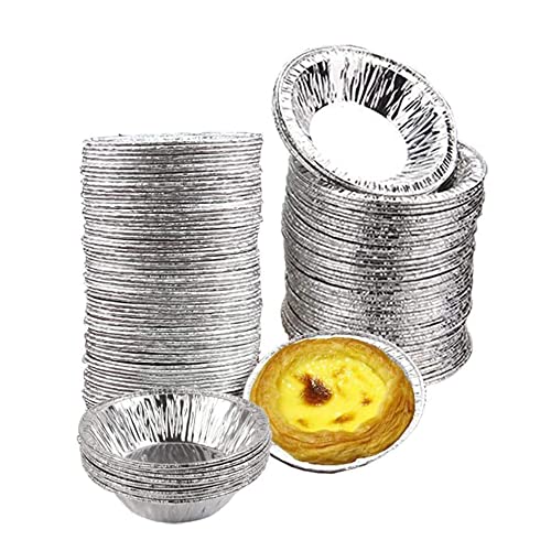 Secalife SEDTK01 100 Pcs Foil Trays Muffin Cases Disposable Aluminum Foil Cups Round Mini Egg Tart Cases Mold cover