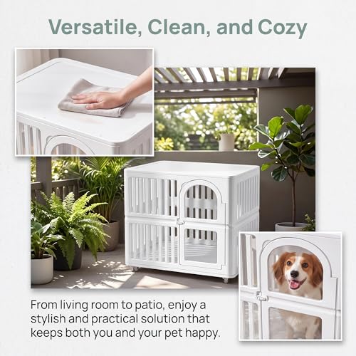 Plastic Dog Crate with Wheels, Single Door Indoor Outdoor Dog Kennel with Clear Acrylic Window, Ventilated, Easy Clean & Easy Assemble Pet Cage for Small/Medium Dogs - Image 6