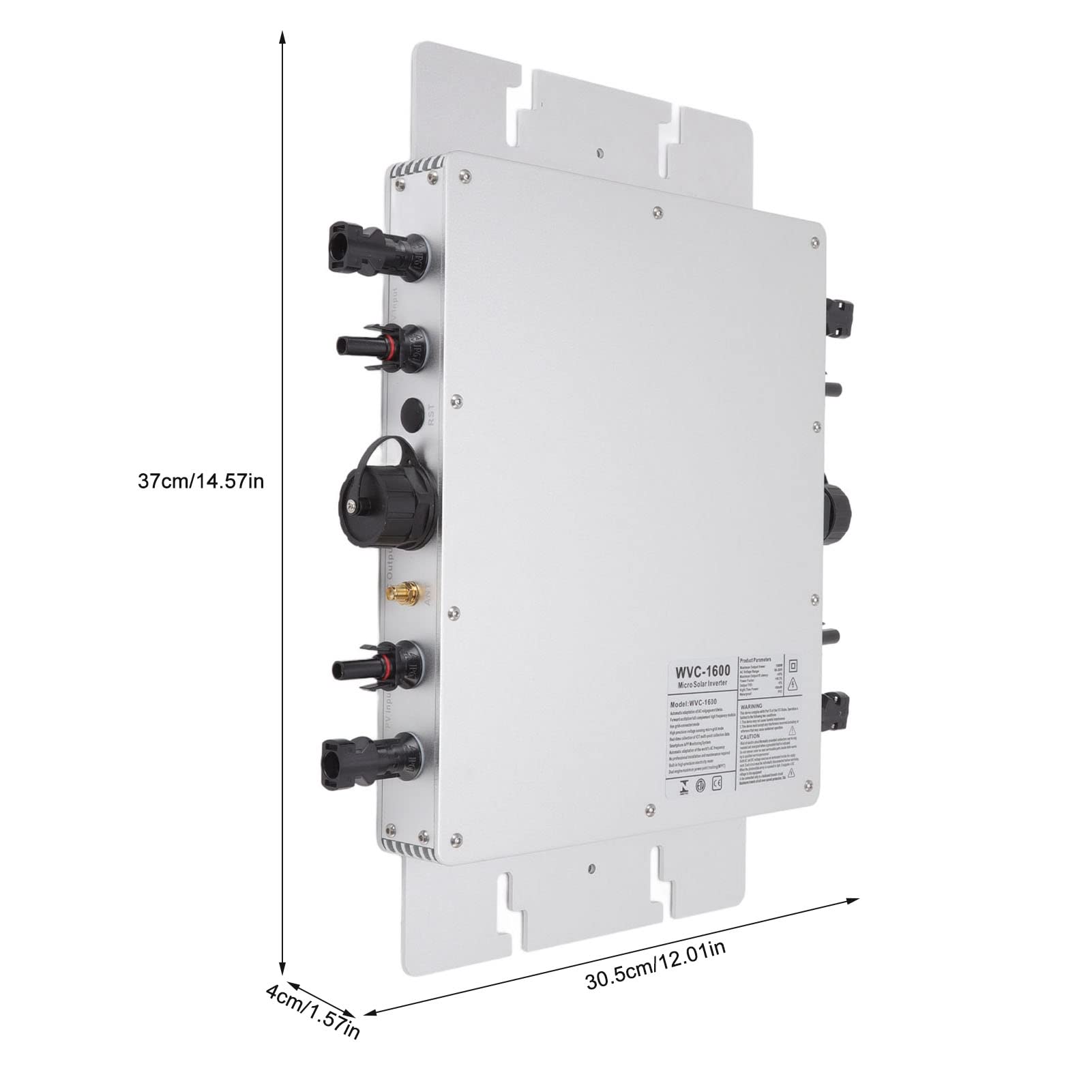 Fdit Solar Grid Tie Mikrofalownik 1600W Dual Voltage 120V 230V IP65 Na | Obudowa z Aluminium, 99,5% Efektywności MPPT, 4 Wejścia MPPT dla 4 Paneli Słonecznych, Monitoring Aplikacji 433 MHz,
