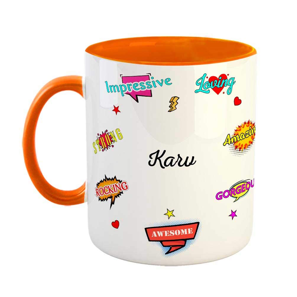 FABTODAY Ceramic Coffee Mug - Best Gift for Happy Birthday, Anniversary, Return Gift, Everyday Gifting, Color - Orange, Name - Karv