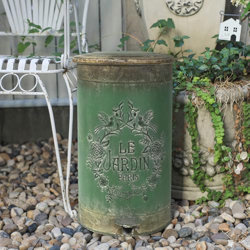 Image of Z&Z ornamentorum Retro Kitchen Trash Can with Lid 15 Liter /4 Gallon and Pedal Round Touchless Garbage Cans with Flower and Bird Patterns Outdoor Trash Can for Kitchen Park Garden Green