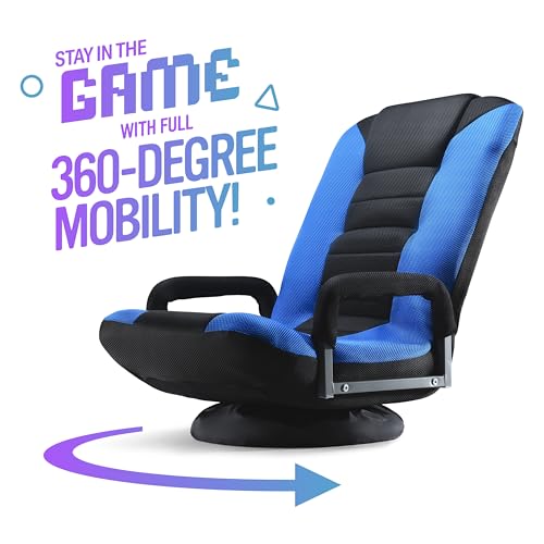 Swivel-Gaming-Floor-Chair-Enjoy-6-Different-Positions-Adjustable-Lumbar-Support-Removable-Polyester-Cover-Arm-Rests-Folds-to-Store-Stylish-Blue-with-Black-Center-Stripe