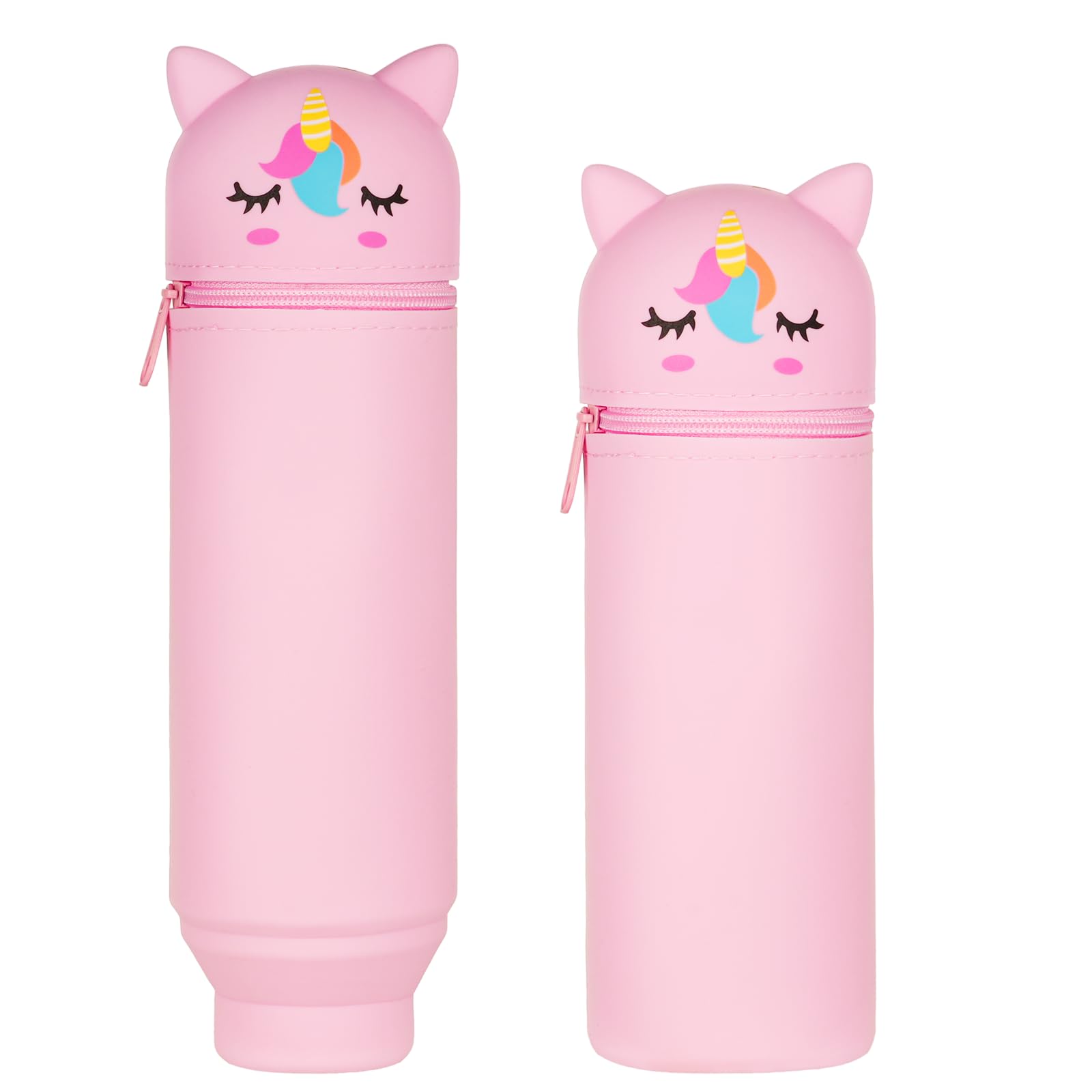 AMFUN Pink Unicorn 2 in 1 Soft Silicone Pencil Case, Stand Up Cup Holder for Kids Students, Adults - School and Office Animal Pouch