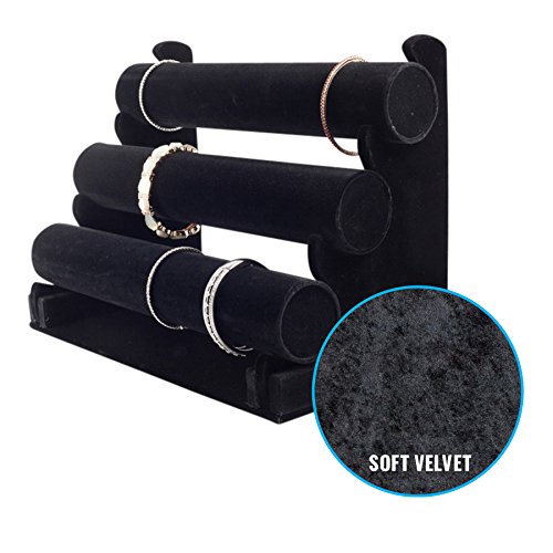 Image of Plixio Velvet Bracelet Holder with Three Tier Rack- Bracelet Stand for Jewelry Organization and Display