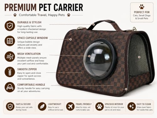 Image of Cawypety Cat Backpack Carrier, Breathable Cat Carrier Pet Backpack for Kitty Small Dog Up to 15Lbs, Transparent & Foldable Pet Carrier for Travel Hiking (Window, Brown)
