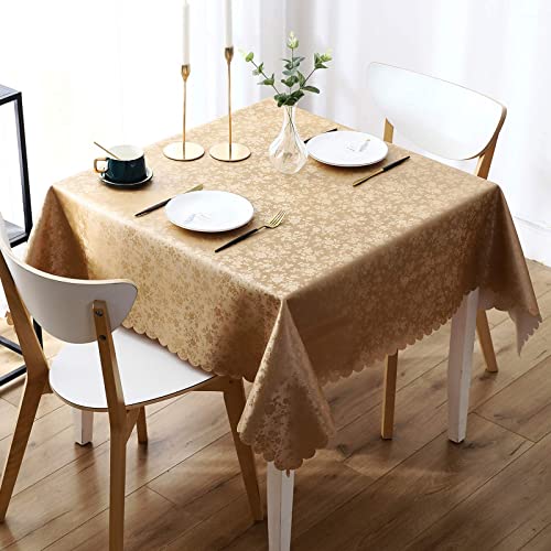 Image of Smiry Square Table Cloth, Waterproof Heavy Duty Vinyl Tablecloths, Wipeable Washable Table Cover for Kitchen and Dining Room (Brown, 54 inch X 54 inch)