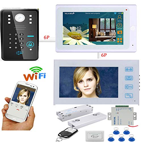 APP Steuerung RFID Video Intercom 2X 7 Zoll LCD WiFi Wireless Video Türsprechanlage Türklingel KIT + Türschloss Ausgangsschalter