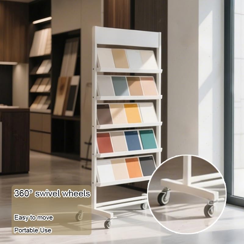 Présentoir Roulant Double Face à 5 Niveaux pour matériaux de Construction – Support de Rangement 80 x 30 x 135 cm avec 4 poulies pour Salons et expositions, Durable et Portable