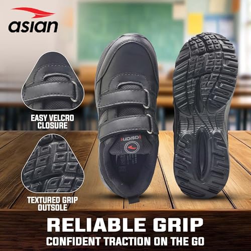 Image of ASIAN Expo-31 Hook n Loop School Shoes for Kids | Comfortable School Shoes for Boys & Girls with Easy Hook n Loop Closure, Soft Cushioning, Durable Upper & Steady Grip Sole