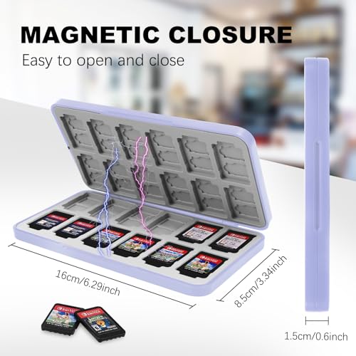 Image of FYY Nintendo Switch Game Case Holder for Switch 2 Cartridge Case with 24 Game Card Slots & 48 Micro SD Card Slots, Hard Shell, Silicone Lining Light Purple