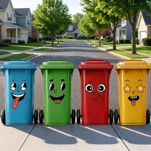 Image of 4Pcs Funny Trash Garbage Can Stickers-6.8in x 8.3in Cute Toilet Lid Decal Sticker,Adhesive Cartoon Expressions Sticker for Kitchen Fridge Bucket,Decorative Wall Stickers Indoor Outdoor,Type D