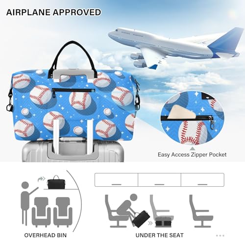 Baseball Color Blue Star Large Travel Duffle Bag Weekender Overnight Bags Gym Yoga Bag for Women Men with Toiletry Bag 5