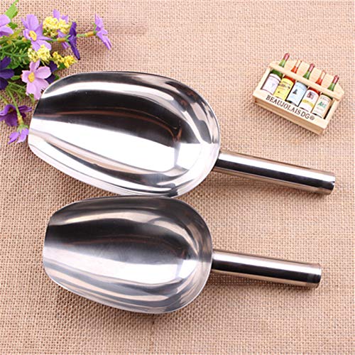 2 PCS Stainless Steel Small and Large Ice Scoop for Freezer Ice Machine Maker Candy Scoop Flour Spoon Bean Shovel Coffee Bean Scoop Rice Shovel
