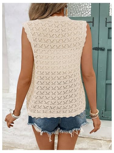 SOLY HUX Women's Hollow Out Crochet Tie Front Tank Top Sleeveless Lightweight Cardigan Vest Summer Outfits3