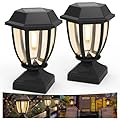 Icerona Solar Post Cap Lights, 2 Pack Outdoor Solar Post Light for 4x4 Wooden Posts, Waterproof Solar Lamp with Glass Shade for Deck Fence Patio Post Decor, Black