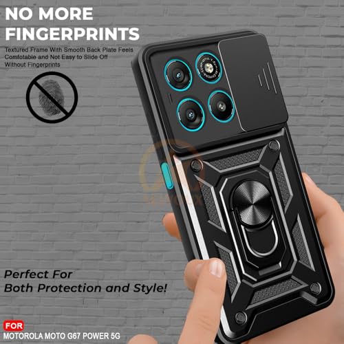 Image of Armor Bumper Back Cover Case for Motorola Moto G67 Power 5G / G57 Power 5G Rotating Camera Cover, Ring Holder & Kickstand | Heavy Duty & 360 Degree Protection Back Cover (Black)
