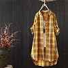 Camisas de cuadros para mujer, modernas, con botones, tallas grandes, cardigan de trabajo, manga larga, holgadas, chaqueta abierta 6