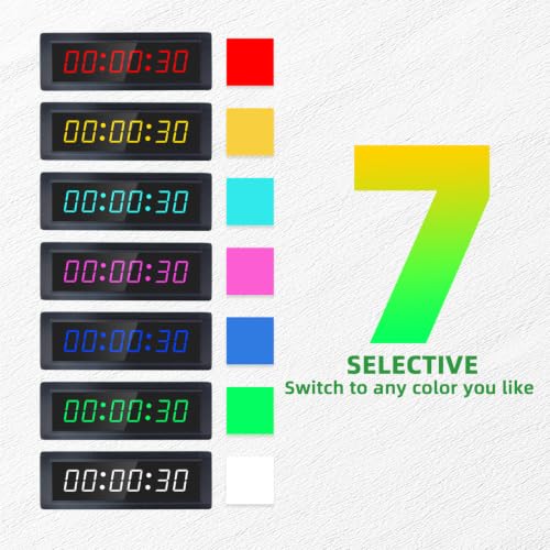 Gym Timer Clock with Remote Control & Push Button,7 RGB Color, Programmable Interval Timer, Countdown/Up Stopwatch,Wall Clock for Home Gym Garage,Portable Training Accessories(Plug-in) - Image 3