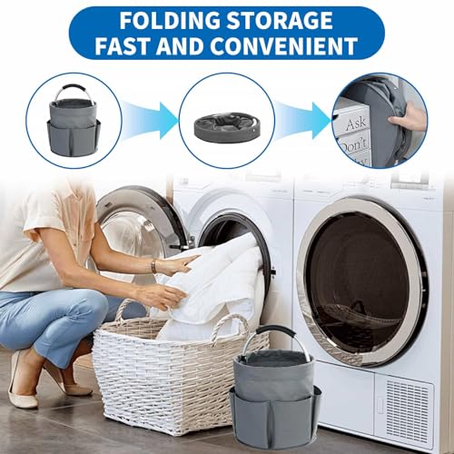 Foldable Cleaning Caddy With Handle Storage Box, 17L Multi-Pocket Caddy Organizer Tool Bag, Portable Storage Tool Bucket For Cleaning Products, Housekeeping, Garden Tools, Toiletries & Crafts (Grey) - 5