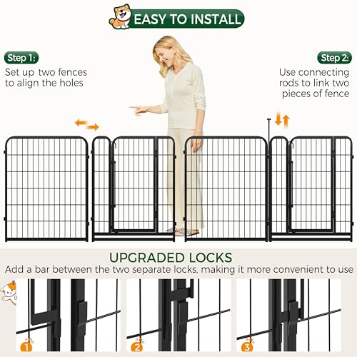 Yaheetech Welpenlaufstall 8-teilig 80cm, Hundeauslauf Einteilige Verriegelung, Verbindungsstangen mit rundem Kopf, Faltbare Freilaufgehege für Hunde Wohnung und Garten, Aufbau werkzeugfrei