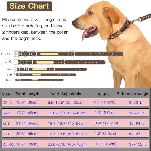 Personalisiertes Hundehalsband - Individuelles Hundehalsband aus Leder mit gravierbarem Namensschild. Robustes Namensschildhalsband, Bequeme ID-Halsbänder für kleine, mittelgroße und große Hunde
