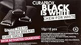 Curaprox Kaugummi Black is White, 12 Stück, Schwarzer Zahnpflegekaugummi für weiße Zähne und einen frischen Atem, mit whitening effect der Aktivkohle, veganer Kaugummi