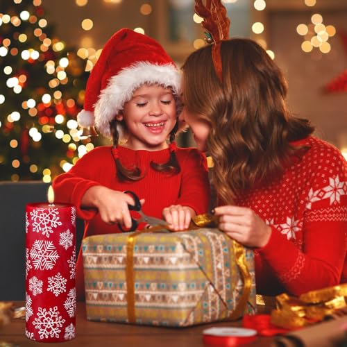 Image of Wondise Christmas Flameless Candles with 6hrs Timer, Snowflakes Battery Operated Flameless Flickering Red Candles with 3D Wick Real Wax LED Candles for Christmas Holiday Indoor Decoration(2.6 inchx7.8 inch)