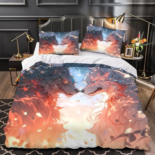 Housse de couette loup 3D 140x200 microfibre lit simple hypoallergénique - 2