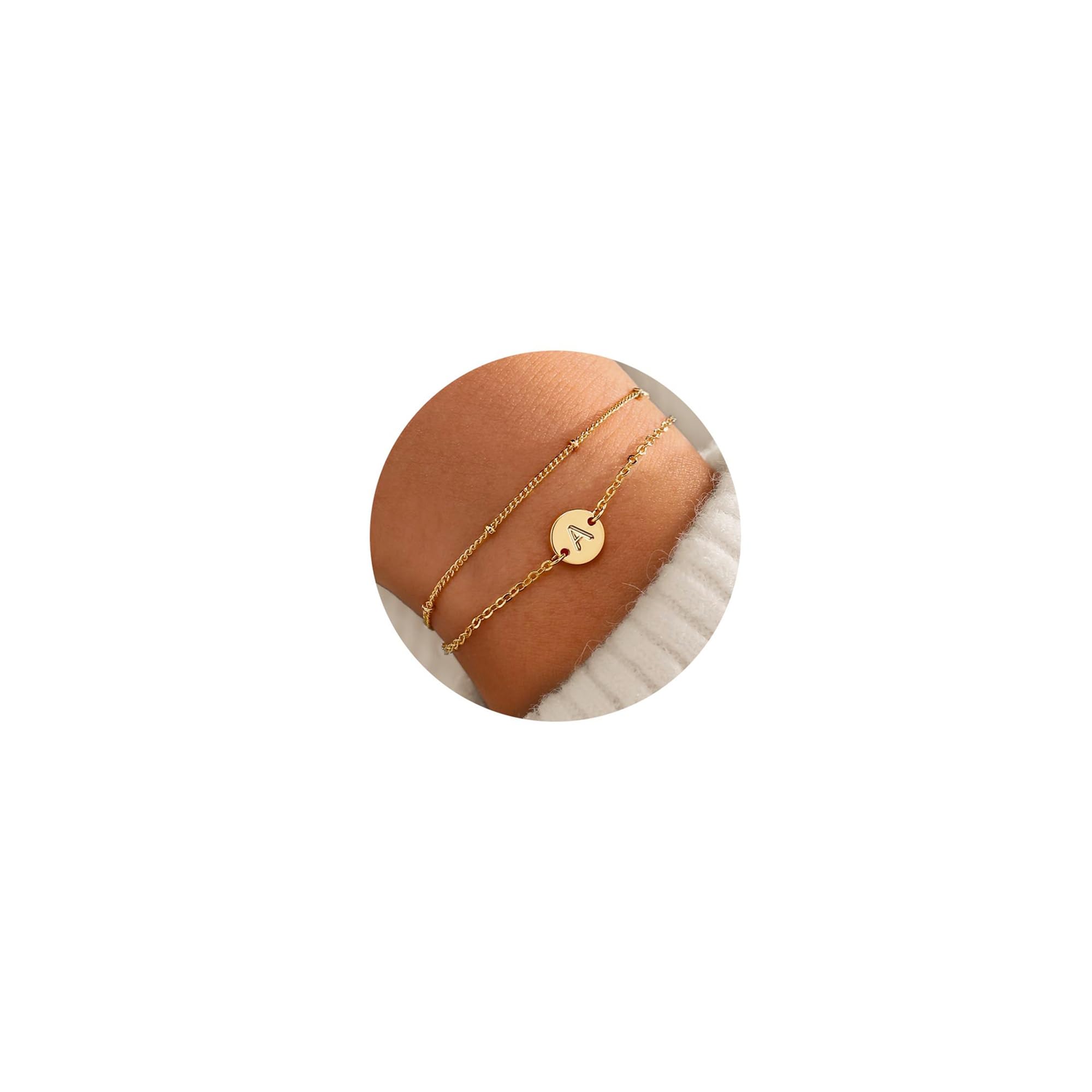 MONOZO Gold Bracelets for Women Girls Jewelry Gifts - Dainty 18K Gold Plated Disc Monogram Letter A-Z Initial Bracelets for Women Trendy Personalized Letter Bracelet Birthday Valentine Gifts for Her