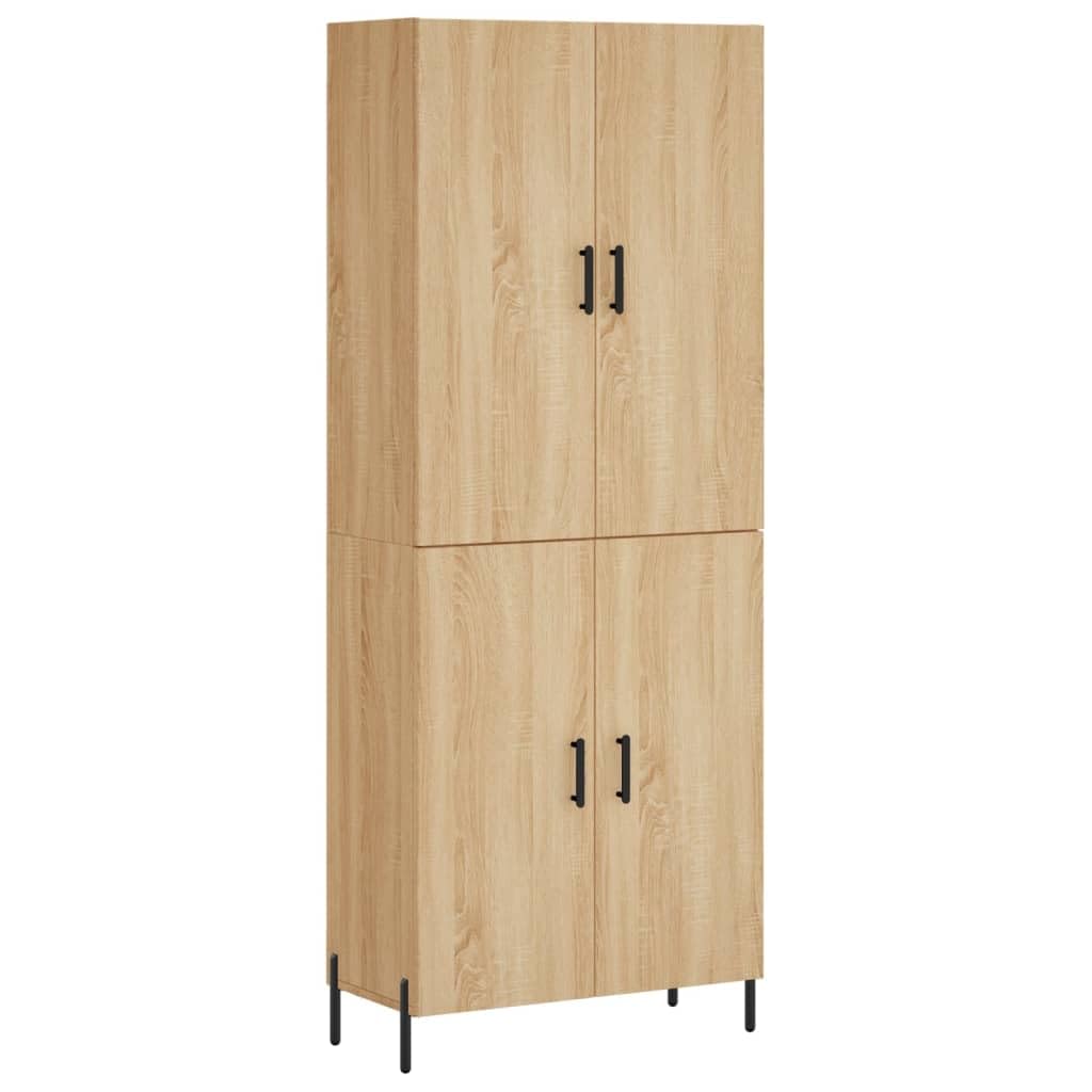 Meuble de rangement élégant pour la décoration de la maison : meuble haut élégant avec beaucoup d'espace de rangement en bois avec surface lisse et pieds métalliques modernes en chêne Sonoma