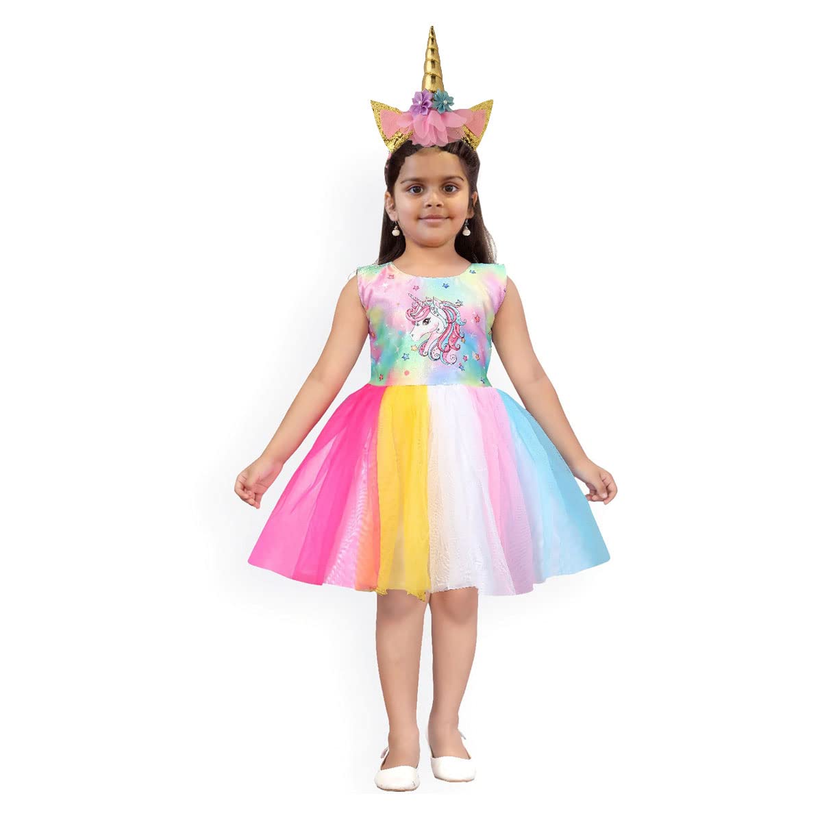 TASMAI MARKETINGSoft Net Unicorn Sleeveless Frock Dress Up for Baby Girls Birthday Dress Princess Dress