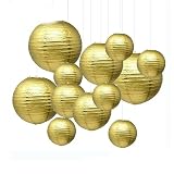 RAEF Juego de farolillos de Papel Dorados/Azules, lámparas Redondas Colgantes Chinas/japonesas para decoración de Fiesta de cumpleaños y Boda, 12 Uds.