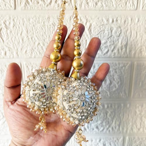 Image of Adikala Craft Store Handmade Ethnic Latkan Tassel Set of 2 for Saree Pallu, Blouse, Suits, Dupatta, Lehenga Decor (Round Cushion)