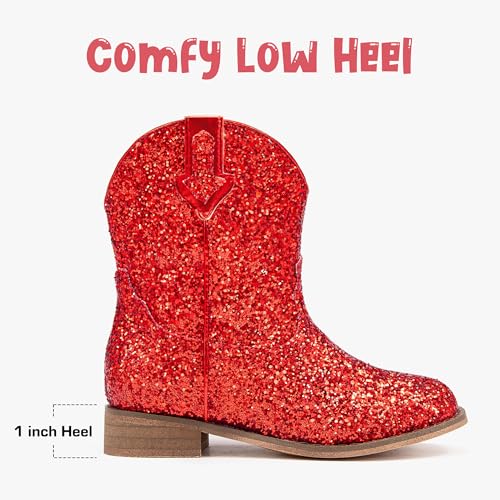 Image of Motasha Toddler Girls Cowgirl Boots Glitter Toddler Cowboy Boot Ankle Girls Boots Little Kids Horse Riding Shoes Party Birthday