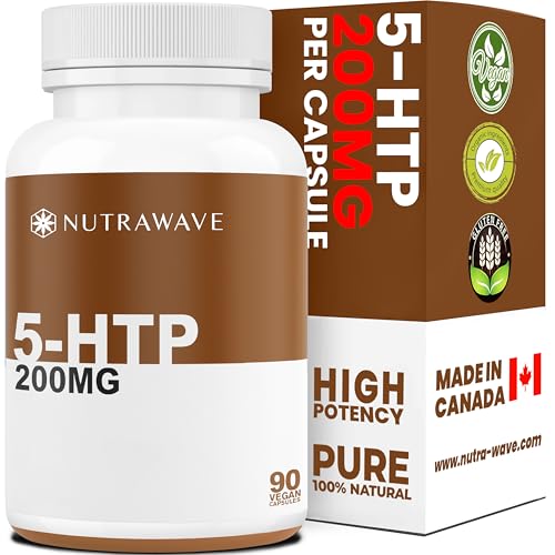 Nutrawave PURE MAX POTENCY 5-HTP 200mg Capsules – Plant-Based Formula for Daily Wellness, Non-GMO, Vegan, Gluten-Free – 90 Easy-to-Swallow Capsules for Men and Women